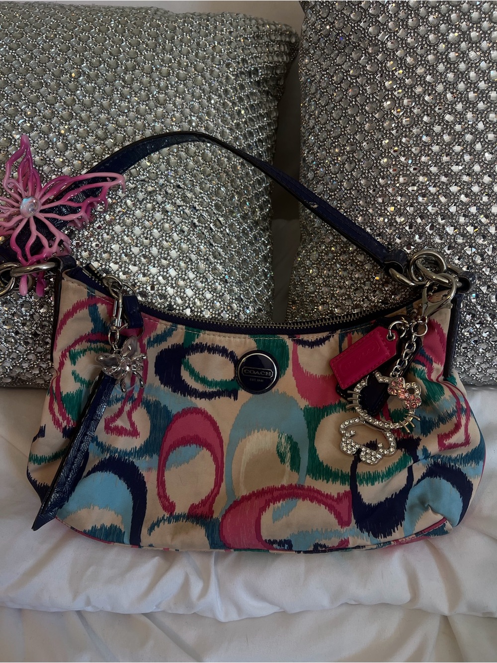 Vintage Coach Multicolor Signature Shoulder Bag - Pink, Blue, Green